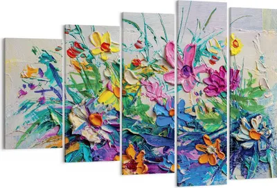 Produktbild von Bild auf Leinwand - Leinwandbild - 5 Teile - Blumen die Farben pastos - 150x100cm - Wand Bild - Wanddeko - Wandbilder - Leinwanddruck - Bilder - Wanddekoration - Leinwand bilder - EG150x100-4521