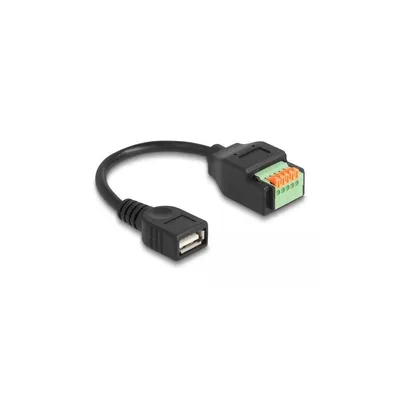 Produktbild von DeLOCK USB 2.0 Kabel Typ-A Buchse zu Terminalblock Adapter mit Drucktaster 15 cm, 0,15 m, USB A, 5-pin terminal block, USB 2.0, Schwarz