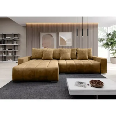 Produktbild von Ecksofa PIANO L-form Polsterecke mit Schlaffunktion und Bettkasten, Farbe Gelb  Monolith 48, Couchgarnitur, Sofagarnitur, Schlafsofa, Wohnzimmer sofa