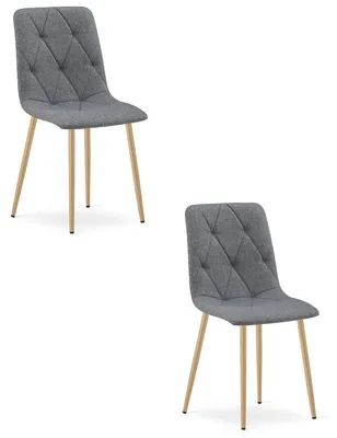 Produktbild von 2er-Set Stühle Libra aus dunkelgrauem Stoff mit Holzoptik-Beinen