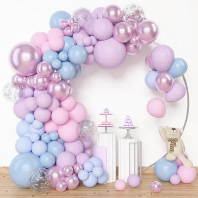 Image de Guirlande de ballons, 153 pièces, rose, violet, bleu, pour décoration de fêtes et d'anniversaires