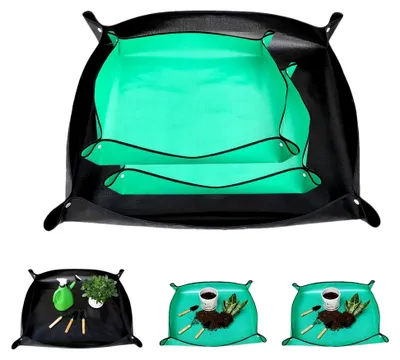 Produktbild von 3 Stück Pflanzmatte 100×100 cm/66×66 cm, Umtopfmatte Extra Große Pflanzenmatte Wasserdicht Pflanzunterlage Faltbar Gartenmatte Pflanzen Umtopfmatte für Pflanzenzubehör Sukkulenten Sämling