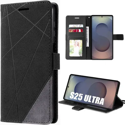 Image de Coque pour Samsung Galaxy S25 Ultra, Anti-Rayures Protection 360 Degré CuirPolyuréthaneNoir