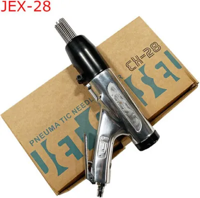 A pneumatic needle scaler and its packaging are displayed against a white background.