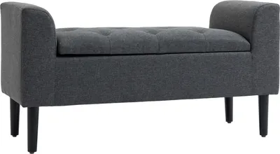 Produktbild von Sitzbank Mit Stauraum Polsterbank Sitzhocker Sitztruhe Belastbar Bis 130 Kg Leinen-Touch Gummiholz Dunkelgrau 116 X 44 X 58 Cm