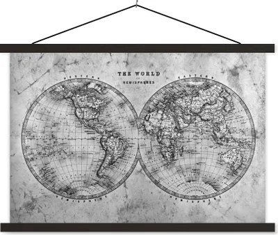 Produktbild von MuchoWow® Textilposter Weltkarte - Vintage - Papyrus - Kinder - Junge - Mädchen 90x60 cm mit schwarzem Rahmen - Aufhängungssatz