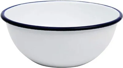 Produktbild von Famanu Emaille Geschirrset 6 Stück 1/8" Weiß mit Blauem Rand - Campinggeschirr