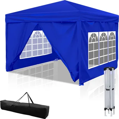 Produktbild von Clanmacy Faltpavillon Pavillon, Pavillon mit 4 Seitenwänden, Partyzelte mit UV-Schutz, Faltpavillon 3x3m mit 4 Seiten Blau