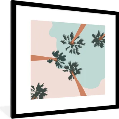 Produktbild von MuchoWow® Gerahmtes Poster Palmen - Sommer - Blau - Rosa 40x40 cm - Poster mit Schwarzem Bilderrahmen Wandposter Rahmen Foto Bilder - Poster - Plakat im Rahmen