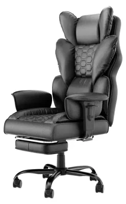 Obrázok produktu pre QEENTOE Ergonomická kancelárska stolička pre manažéra, čierna, s vysokým operadlom, podnožkou, otočná stolička potiahnutáPolyuretánkožou s kolieskami a polstrovanými podrúčkami, pohodlná kancelárska stolička pre domáce a kancelárske prostredie