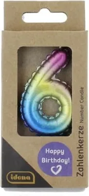 Produktbild von Idena Zahlenkerze 6 Regenbogen metallic