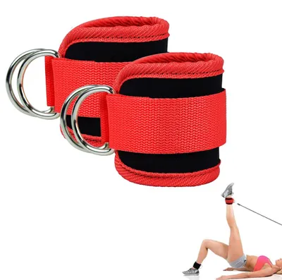 Productafbeelding van Enkelbanden, 2 stuks – Verstelbare enkelbanden met D-ring – Kabeltrekbanden voor fitness en beentraining – Rood