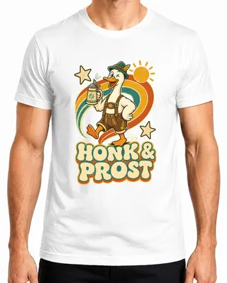 Immagine prodotto di Maglietta da uomo "Honk & Prost", stile bavarese, con motivo "Gans Lederhose Bayern Bier Trachtenshirt Dirndl", colore bianco, taglia M