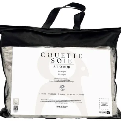 Immagine prodotto di TOISON D'OR SILKYDOR, coperta matrimoniale per tutte le stagioni, 240 x 260 cm, bianca – imbottitura in seta di gelso, 380 g/m²
