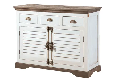 Image de MASSIVMOEBEL24 | Buffet TOULOUSE #106 Bois de Manguier Laqué Blanc - 120x45x90