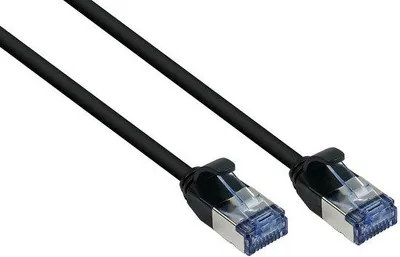 Productafbeelding van Cat. 6A Slim-patchkabel - 0,25 m / 25 cm - U/FTP- 10 Gbit/s en 500MHz - koperen geleider CU - halogeenvrij LSZH - vergrendelingsbescherming - dunne netwerkkabel/LAN-kabel - zwart