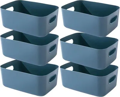 Image de Boîtes de rangement en plastique - avec poignées - lot de 6 - bleu - 20 x 15 x 7 cm