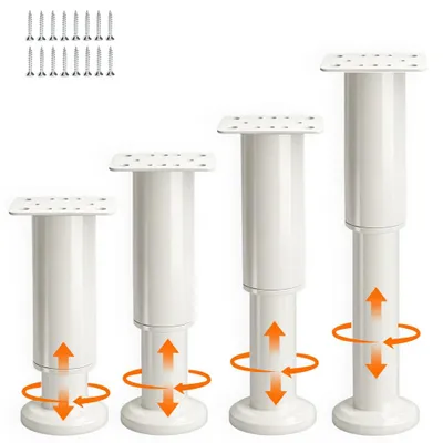 Immagine prodotto di 4 piedini regolabili per mobili, colore bianco, altezza da 12 a 18 cm, piedini regolabili per mobili