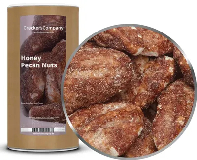 Produktbild von CrackersCompany Honig-Pekannüsse (Honey Pecan Nuts), Membrandose groß 600 g
