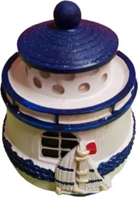 A decorative lighthouse figurine.