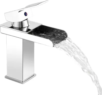 Produktbild von Wasserfall-Waschbeckenarmatur, Edelstahl-Waschtischarmatur mit Wasserfallauslauf, Einloch-Waschtischmischer, Chrom, kurz