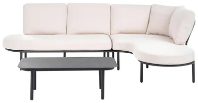Produktbild von BELIANI Gartensofa mit Tisch Schwarz u. Cremeweiß Aluminium mit Auflagen 4-Sitzer Wasserabweisend Modernes Design Gartenmöbel Loungemöbel