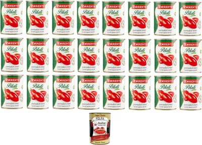 Produktbild von La Torrente Pelati pomodori interi Geschälte ganze Tomaten 24x400gr + Italian Gourmet polpa 400g