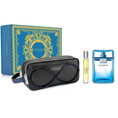 A Versace gift set including a toiletry bag and two perfumes.