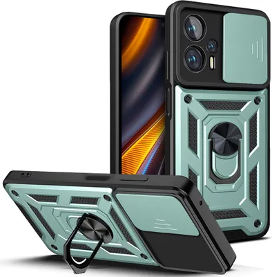 Produktbild von Xiaomi Poco X4 GT Hülle mit Ring Ständer Halter Dia Kameraschutz TPU PC Schutzhülle für Xiaomi Poco X4 GT Grün