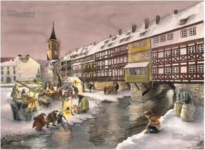 Produktbild von Mini-Adventskalender Krämerbrücke Erfurt – Nostalgisches Papierdesign