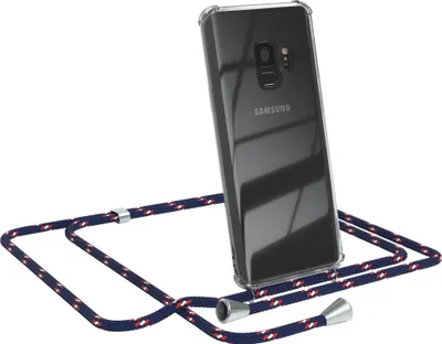 Produktbild von EAZY CASE Handykette kompatibel mit Samsung Galaxy S9, Handyhülle mit Umhängeband, Handykordel, Schutzhülle Clear, Band in Blau