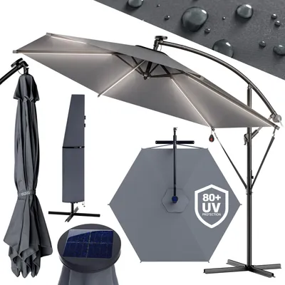 Image de KINGSLEEVE® Parasol déporté Ø 330cm anthracite Pare-soleil en aluminium avec éclairage LED Protection UV80+ jardin