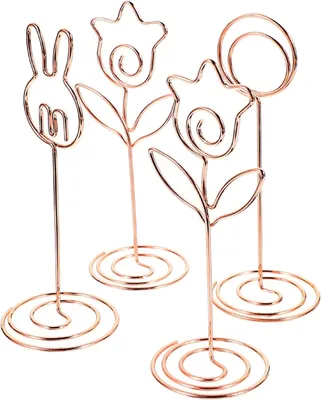 Produktbild von 4 vergoldete Tischnummernhalter – Hasen-/Blumenmotiv, stabile Ständer für Bankette/Hochzeiten