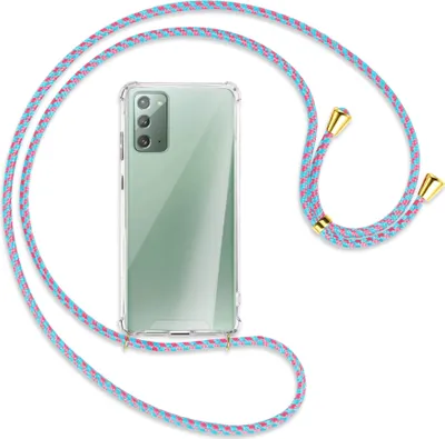 Produktbild von Handykette Backcover-Schutzhülle mit Band (Metall goldfarben) für Samsung Galaxy Note20 4G/5G (N980,N981) - pink/mint