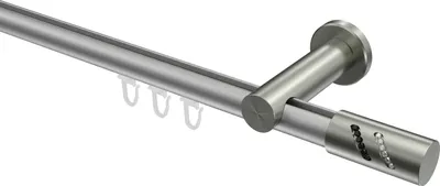 Produktbild von Interdeco Innenlaufstange / Gardinenstange mit Innenlauf Silbergrau / Edelstahl-Optik, Typ Platon Zoena (Glitzerzylinder), 20 mm Ø 1-läufig, 180 cm
