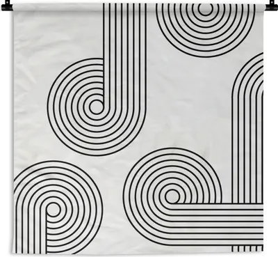 Produktbild von MuchoWow® Wandteppich Wandbehang Abstrakt - Linien - Schwarz - Grau 120x120 cm Tapisserie Dekoration Wandtuch - Modern - Baumwollgewebe