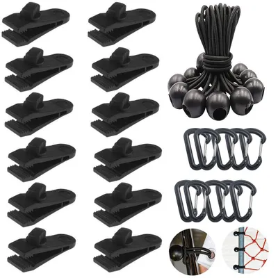 Imagen del producto de Elásticos con bola – Juego de 30 unidades – Cuerda elástica con clip para tienda de campaña y mosquetón – Tensadores para tienda de campaña – Elásticos para cubrir embarcaciones, pancartas y toldos