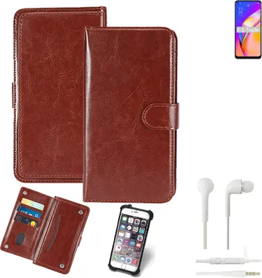 Produktbild von K-S-Trade 360° Hülle kompatibel mit Oppo A94 5G inkl. Headphones braun Kunstleder Case BookCase WalletCase Kunstlederederhülle Handyhülle,
