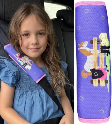 Immagine prodotto di 1x Cuscinetto per cinture di sicurezza HECKBO per bambini con motivo di cavalli da fattoria - cuscinetto per cinture di sicurezza per bambini e neonati - ideale per qualsiasi cintura di sicurezza per auto, seggiolino per bambini, bicicletta, rimorchio e aereo