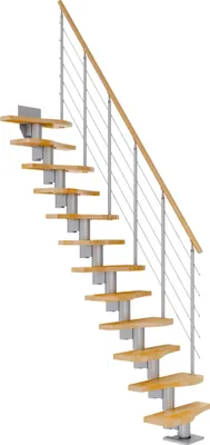 Produktbild von Dolle Mittelholmtreppe Basel Buche, lackiert 64 cm breit für Geschosshöhen 222 – 276 cm UK Metall Perlgrau inkl. einseitigem Designgeländer
