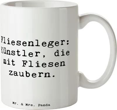 Produktbild von Mr. & Mrs. Panda Kaffeebecher Spruch Fliesenleger Künstler - Weiß - Geschenk, Trinkbecher, Kaffeetasse, Keramiktasse, personalisierte Geschenke, Beruf, Teetasse, Berufe