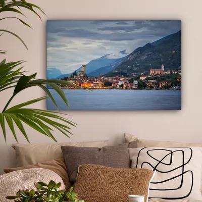 Produktbild von OneMillionCanvasses® - Leinwandbilder - 150x100 cm, Gardasee - Stadt - Wolken, Wandbilder Kunstdruck Wanddekoration