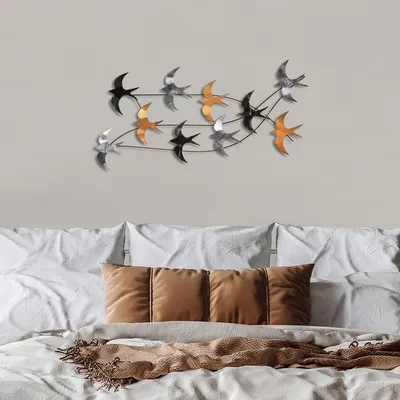 Obrázek produktu pro Wallity, Flock of Swallows 2, Dekorativní držák na hůlku z kovu, 100 % METALL, černý, 45 x 104 x 8 cm