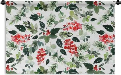 Produktbild von MuchoWow® Wandteppich Wandbehang Pflanzen - Weihnachten - Aquarell 60x40 cm Tapisserie Dekoration Wandtuch - Wanddekorationen