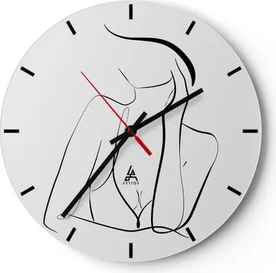 Produktbild von Wanduhr - Rund - Glasuhr - Frau Linien Minimalismus - 30x30cm - Schleichendes Uhrwerk - Lautlos - zum Aufhängen bereit - Dekoration Modern - Wanddekoration aus Glas - C3AR30x30-4488