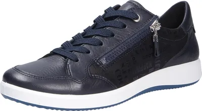 A single blue sneaker is shown from a side angle against a white background.