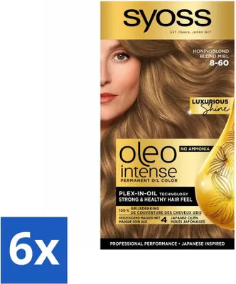 Produktbild von SYOSS – Oleo Intense 8-60 Honigblond – Haarfärbemittel – Ammoniakfrei – Grauabdeckung – Langanhaltende Farbe - Vorteilspack - 6 Stücke