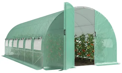 Image de Serre tunnel de jardin 18m2, serre de jardin tunnel avec portes et 12 fenšºtres avec moustiquaires, 295x597x200cm, vert