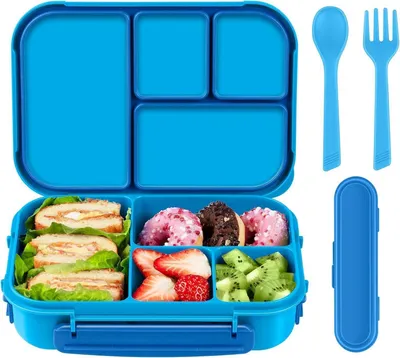 Obrázek produktu pro Amathley obědový box dětský bento box 1200ml obědový box 4 přihrádky příbory modrý