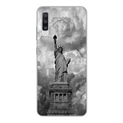 Produktbild von MuchoWow® Handyhülle Schutzhülle Hülle für Samsung Galaxy A70 Freiheitsstatue in New York an einem bewölkten Tag in schwarz-weiß Silikon Softcase Handy Hülle - Schutzhaube